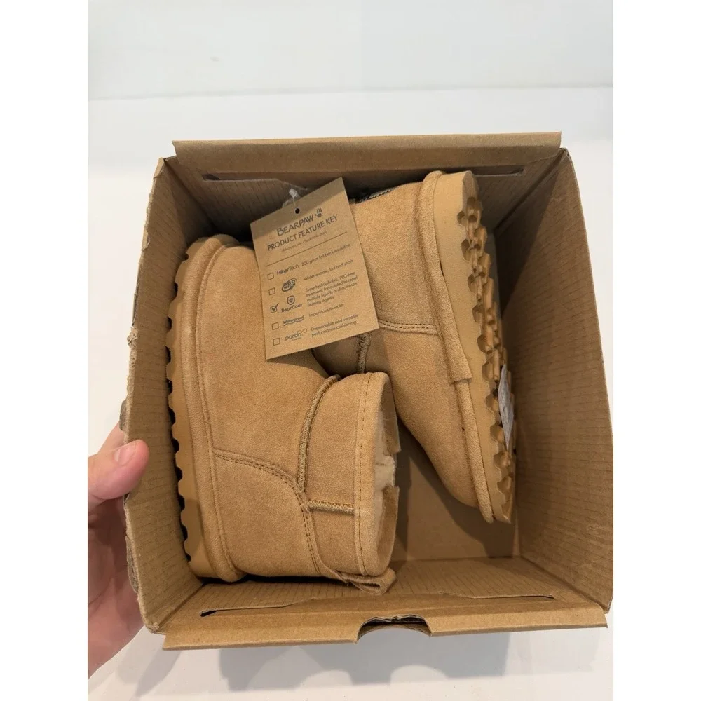 BEARPAW Shorty Toddler 10 Ankle Booties boots Brown Suede Logo Round Toe fur